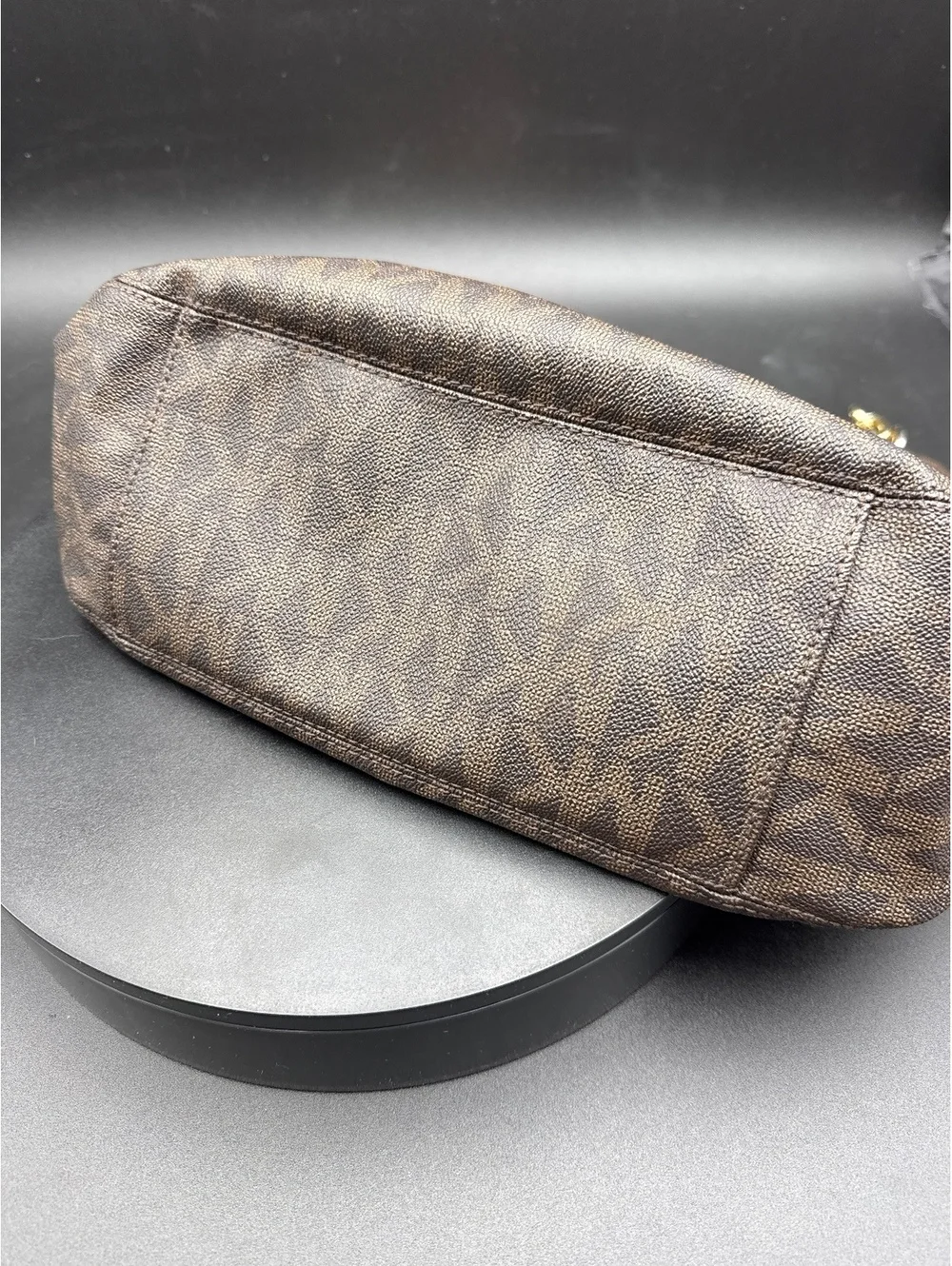 Michael Kors Large Brown MK Logo Tote Bag with Gold Chain